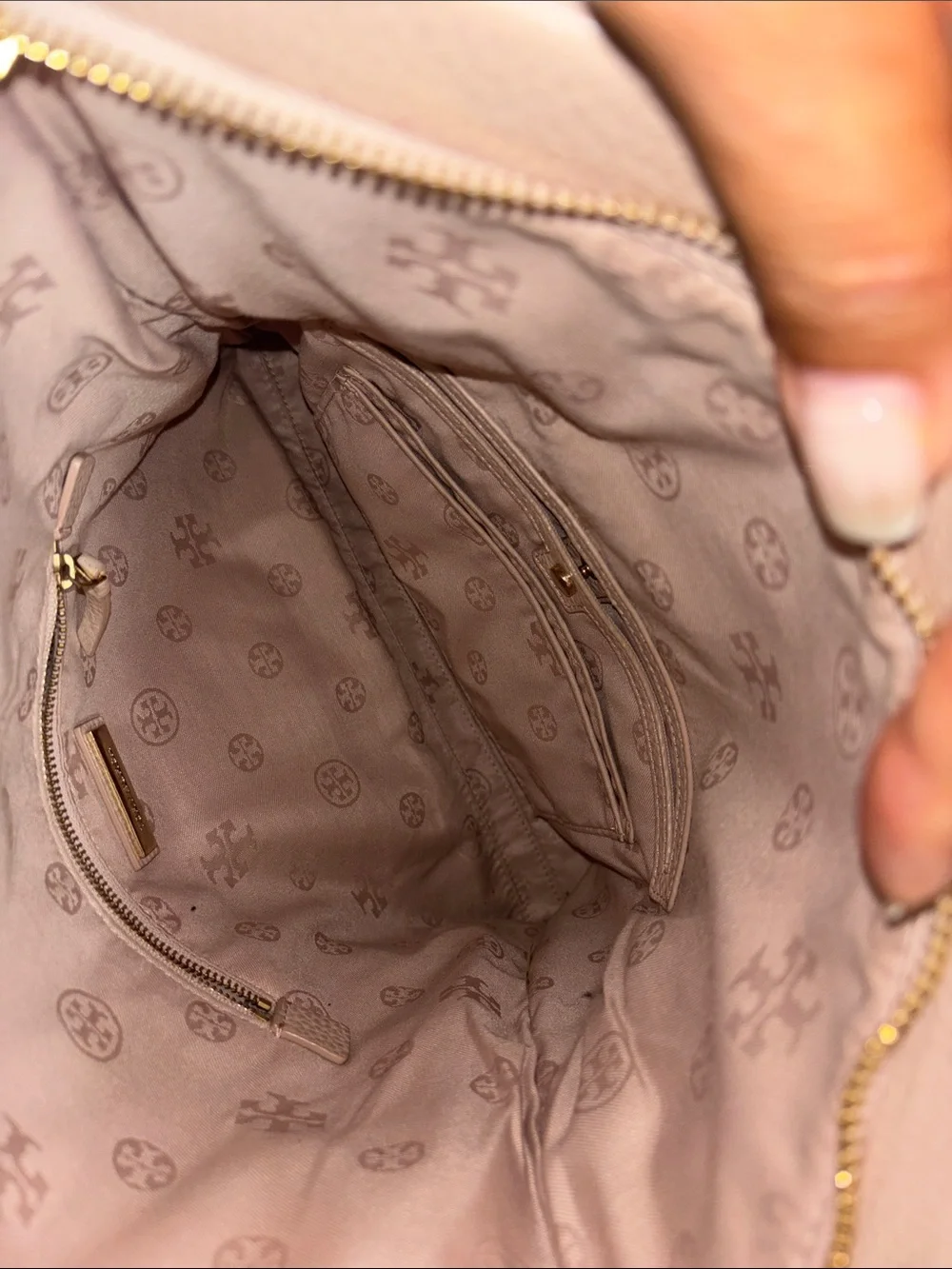 Tory Burch Blush Pink Pebbled Leather Foldover Crossbody with Gold Chain